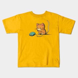 Little Kitten Catching A PC Mouse Kids T-Shirt